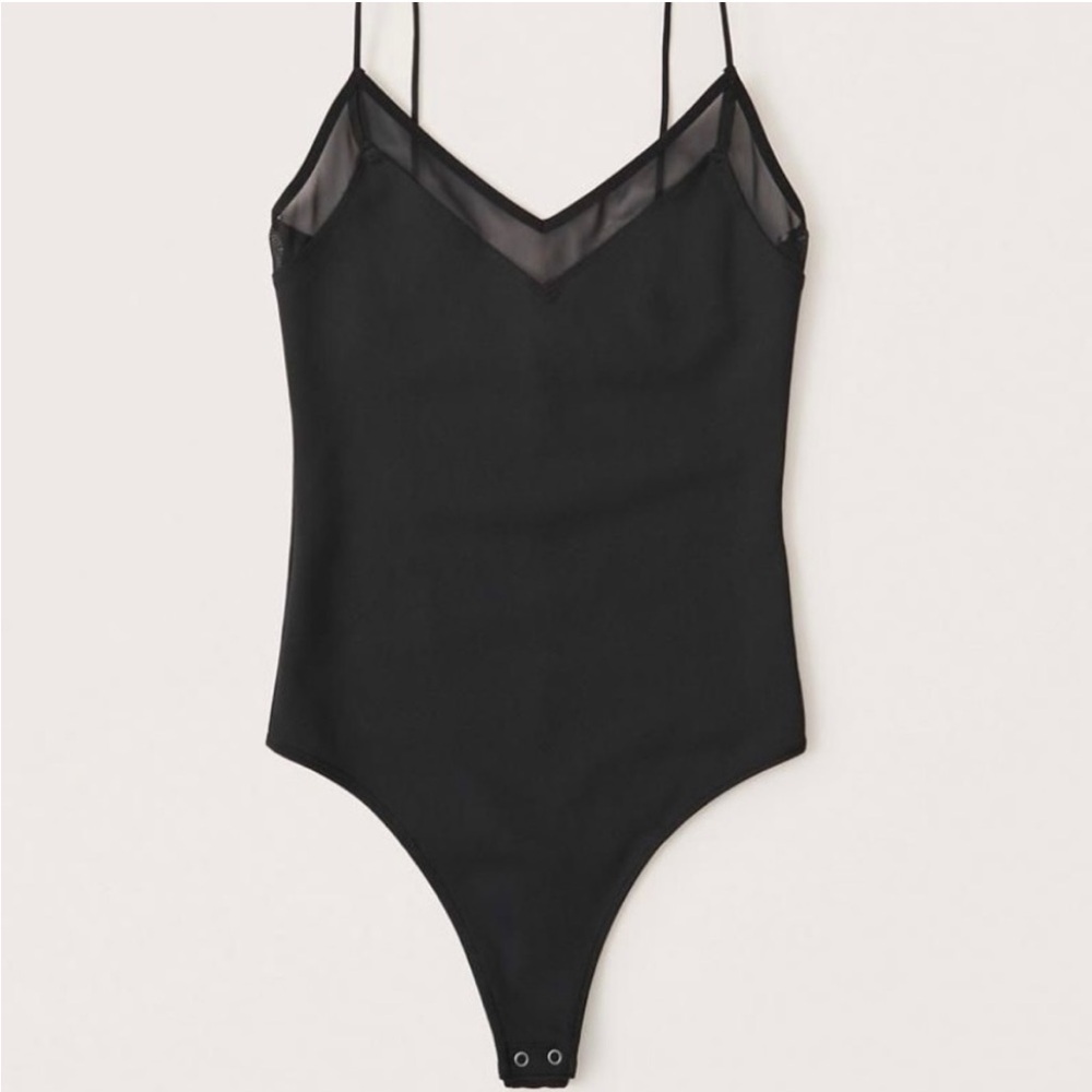 Abercrombie Black Seamless Mesh Spaghetti Strap Bodysuit size Medium